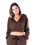 Womens Brushed Fleece V-neck Cropped Hoodie By Soul Lifestyle -brown