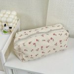 Large Floral Canvas Pencil Case - Cute Multifunctional Pen Bag With Spacious Storage Ideal For School & Office Supplies