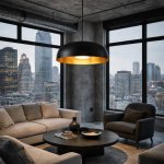 Large Black Dome Pendant Light Gold Interior