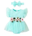 Ribbed Floral Romper With Romantic Tulle Tutu And Headband