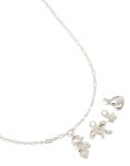 Silver Bow Heart Pearl Charm Necklace