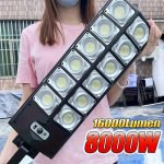 16000LUMEN Solar Flood Light Outdoor Motion Sensor Security Lighting With Remote Control Semi Flush Mount Abs Material 8000W Hig