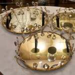 Golden Serving Tray With Flower Set Of 3
