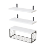 3-TIER Wall Mounted Floating Shelf Set W/ Wire Basket Wall