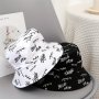 Fashionable Cotton Bucket Hat 100% Woven Fabric Reversible Double-sided Wear Stylish Letter Print Non-stretch Sun Hat