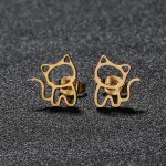 Elegant Cat-themed Stainless Steel Stud Earrings For Women - Hypoallergenic & Durable Available In Silvery Golden And Black