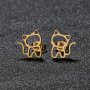 Elegant Cat-themed Stainless Steel Stud Earrings For Women - Hypoallergenic & Durable Available In Silvery Golden And Black