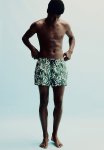 Patterned Swim Shorts - Green & Leaf-patterned
