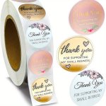 500PCS SET Thank You Stickers 2.54CM Round Greenery Frames Thank You Stickers Roll 3 Floral Designs Thank You Envelope Labels Pe