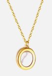 Oval Mop Design Pendant Necklace - Gold & White