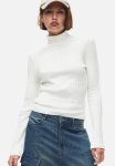 Rib-knit Polo-neck Top - Cream