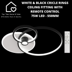 White & Black Cricle Rings Ceiling Fitting With Remote Control - 75W LED - 550MM