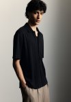 Regular Fit Textured-knit Shirt - Black