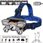 LED Headlamp With USB Rechargeable Battery Water-resistant Multiple Light Modes Long-lasting Runtime
