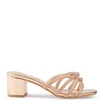 Rose Gold Shiny Low Block Heel Strappy Upper Sanda