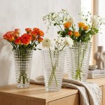Textured Glass Vase With Beaded Geometric Pattern