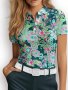 Women's Golf Polo Shirt Floral Pattern Short Sleeve Sun Protection Top Ladies Golf Wear