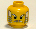 Parts Minifigure Head Dual Sided Red Visor With 2 White Bands Cheek Lines Mouth Closed Clenched Teeth Pattern - Hollow Stud 36
