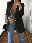 Notched Collar Open Front Blazer Elegant Long Sleeve Blazer For Office & Work Women's Clothing