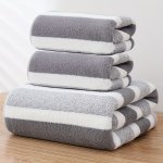 3PCS Striped Pattern Towel Set Soft Hand Towel Bath Towel Quick Drying Absorbent Towels For Bathroom 1 Bath Towel & 2 Hand Towel