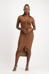 Bell A Short Sleeve Ruched Midi Dress - Pinecone - M