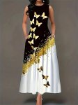 Butterfly Print Color Block Tank Dress Casual Sleeveless Crew Neck With Pocket Dress Women's Clothing