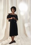 Smocked-bodice Dress - Black