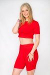 Ladies 2 Piece Active Crop Top And Biker Shorts Gym Set