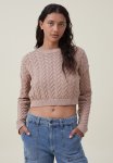 Cotton On Crop Cable Crew - Chestnut