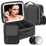 Travel Makeup Bag With LED Mirror - Lighted Makeup Case With 3 Color Setting - Rechargeable Cosmetic Box Organizer For Women - B