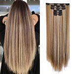 Clip In Hair Extensions Hair Extensions Thick Long Lace Weft Lightweight Synthetic Hairpieces For Women Chocolate Brown With Gol