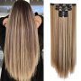 Clip In Hair Extensions Hair Extensions Thick Long Lace Weft Lightweight Synthetic Hairpieces For Women Chocolate Brown With Golden Blonde Highlights Hair Clips Hair Accessories