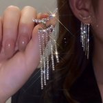 Front And Back Stud Earrings Rhinestone Tassel Design Zinc Alloy Earrings Y2K Style Jewelry Trendy Gift For Women