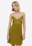 Rhinestone-strap Satin Dress - Khaki Green