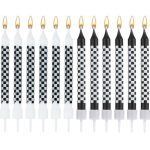 12PCS Racing Cars Themed Birthday Candles Black And White Birthday Checkered Flag Candles Cake Topper Candle Cake Decorations Fo