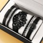 5PCS Men's Casual Elegance Quartz Watch Set With Black Round Face & Stylish Bracelets - Perfect Gift For Him On Father's Day Valentine's Easter Birthdays & Christmas