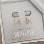 Catrice Gold - Gold Plated 925 Sterling Silver Cz Dangle Earrings Size: 8MM