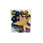 Bauble Set Blue Purple And Gold Set Of 33 8CM
