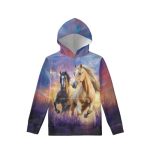 Wellflyhom Western Horse Kids Sweatshirts Graphic For Girls Size 14-16 Long Sleeve Lavender Hoodies With Kangaroo Pocket Athleti