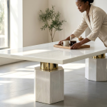 Modern Sintered Stone Dining Table With Pedestal Base