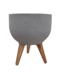 Rustic Round Japi Planter Cache Pot With Stand JVRD33 - One Size 330MM Width X 550MM Height Stone
