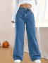 High-Waisted Relaxed Fit Wide Leg Jeans For Women Cotton Polyester Viscose Blend Street Style Machine Washable Long Length Four-Season Wear