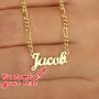 Customized 1PC Golden Personalized Name Necklace Initial Name Figaro Chain Mom Gift Valentine's Day Gift Customized Note Only In English Other Languages