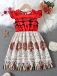 Casual Boho Style Flutter Sleeve Dress For Girls Summer Holiday Party Gift