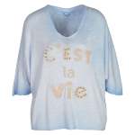 Cest La Vie Print Knitted Top - Sky Free