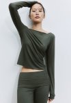 Boat-neck Top - Dark Khaki Green