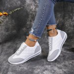 Women's Contrast Color Casual Sneakers Lace Up Lightweight Soft Sole Walking Shoes Low-top Quilted Pattern Trainers