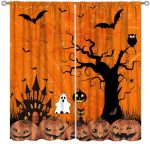 Icmolyyenlo Halloween Forest Curtains Horror Black Castle And Bat Pattern Window Decorations For Bedroom Living Room Blackout Cu