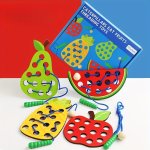 Wooden Caterpillar Fruit Threading Toys Montessori Early Education Fine Motor Skills Development Set For Toddlers 0-3 Years Old