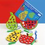 Wooden Caterpillar Fruit Threading Toys Montessori Early Education Fine Motor Skills Development Set For Toddlers 0-3 Years Old Educational Lacing Activity Game With Apple